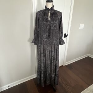 Paani Black Print Tiered Maxi Dress Size Small